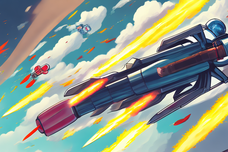 illustration of flying rocket ships.